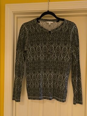 CAbi Olive Green Geometric Henley Tee Shirt